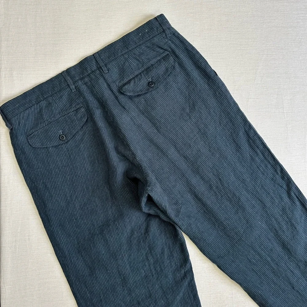 J Crew Oarsman 100% Linen Pants Straight Leg Stripe Beach Men Fits 36x31.5 Blue